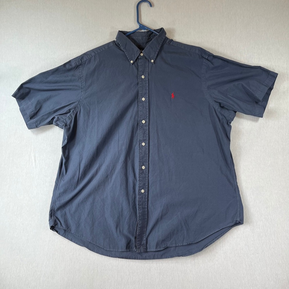Ralph Lauren Shirt Mens XXL Classic Fit Navy Blue Short Sleeve Button Down